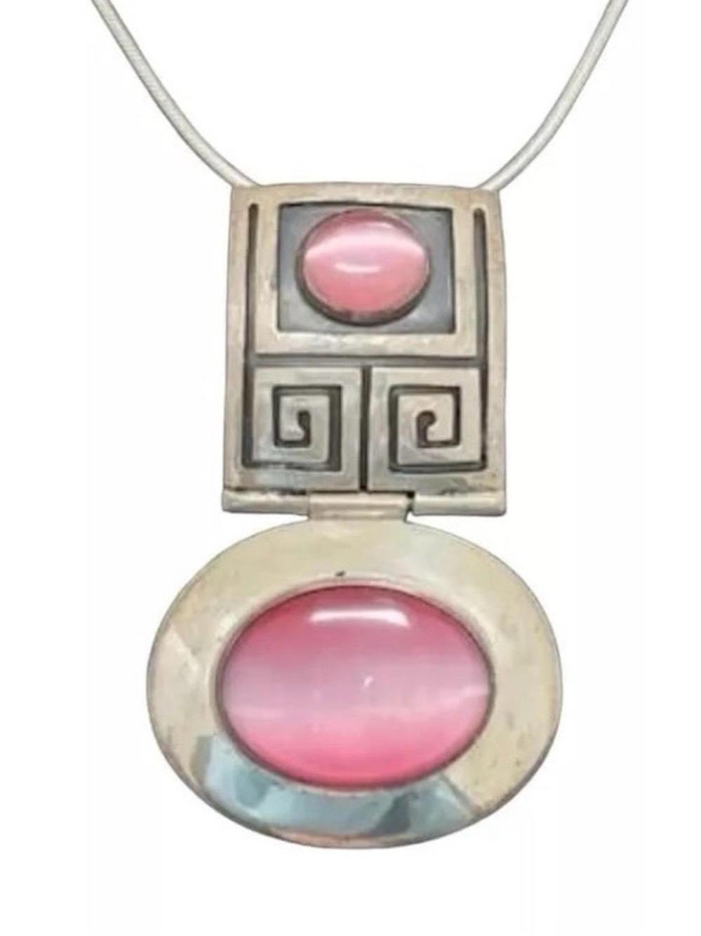 Aztec 925 Sterling Silver Pink Cats Eye Southwest Necklace 48.8g